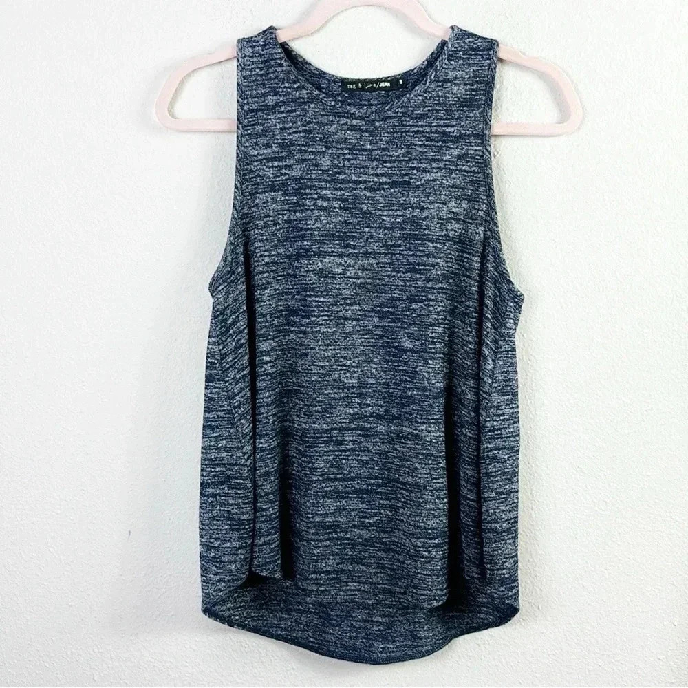 Rag & Bone / Jean Stretch Knit Sleeveless Top Racer Marled Navy Blue size Small